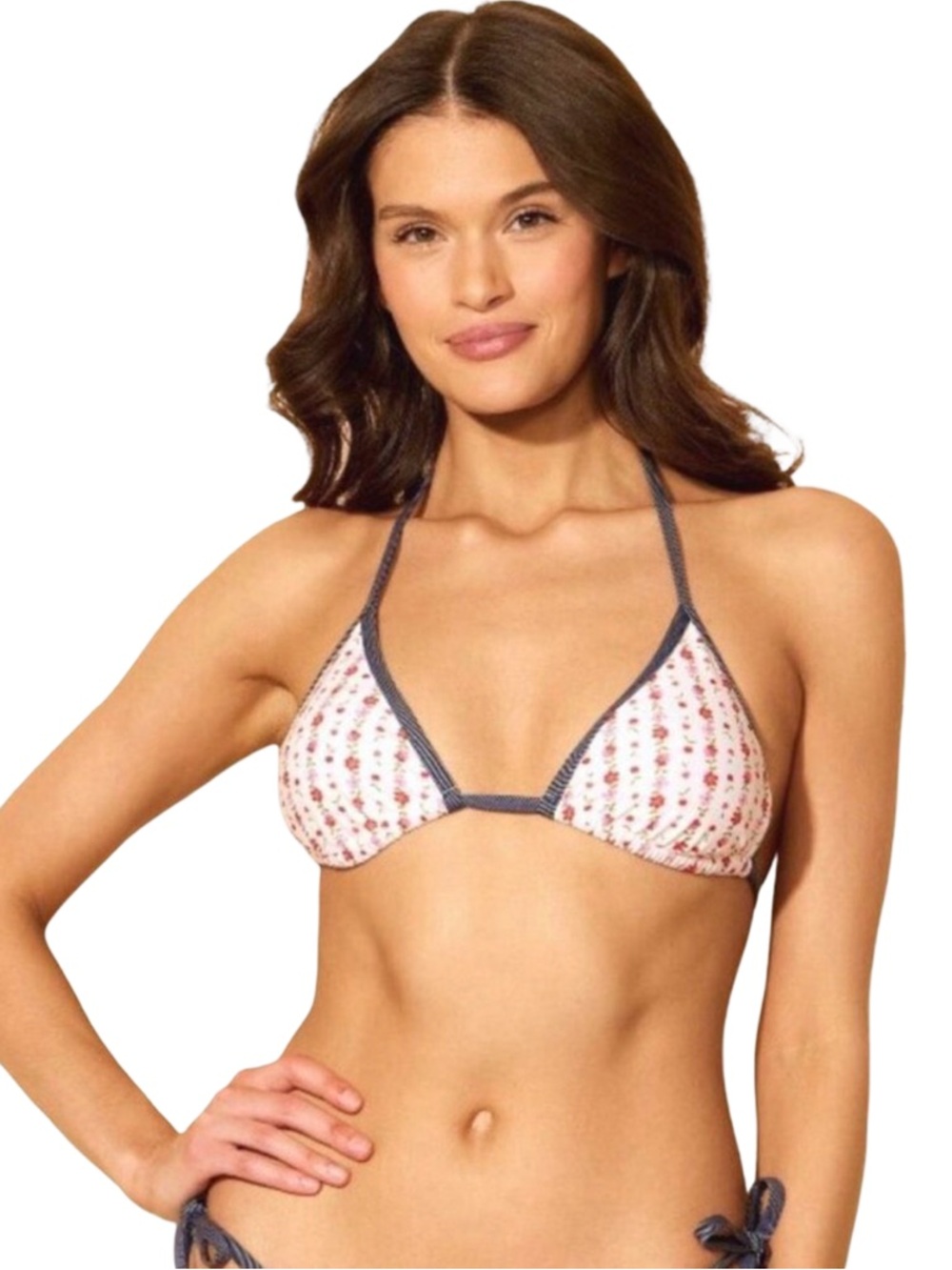 Wild Fable Denim Print Contrast Binding Triangle Bikini Top - Size Large